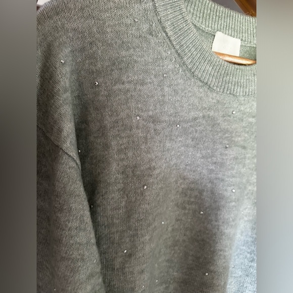 H&M Women’s Light Sage Embellished Boxy Crewneck Sweater - Picture 1 of 9